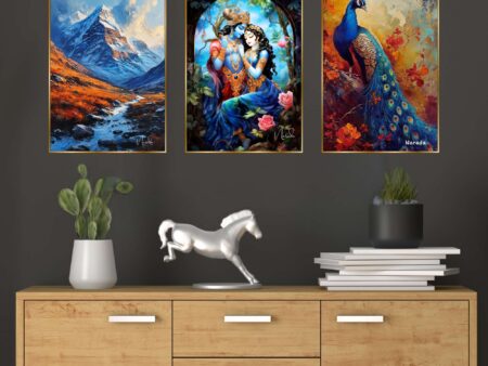 Set of Three Wall Paintings for Wall Dacoration Golden Framed Wall Paintings for Living Room & Bedroom Wall Art for Home Decoration & Office Wall Décor (18x12 inch CH-GD3-1)