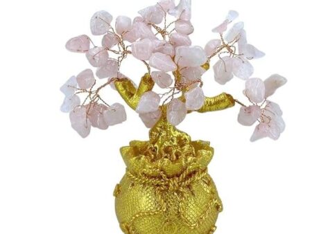 Crystal Tree Decor Natural Crystal Money Tree Ornament with Base for Good Luck, Wealth& Prosperity- Home Office Decor Spiritual Gift (Pink)