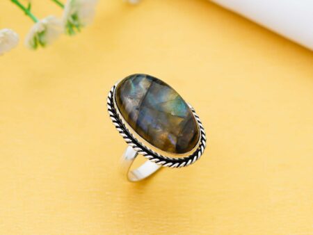 Arts Crystal Products Natural Labradorite Ring Set for Women,Vintage Joint Knuckle Stackable Rings Oval Gemstone Ring