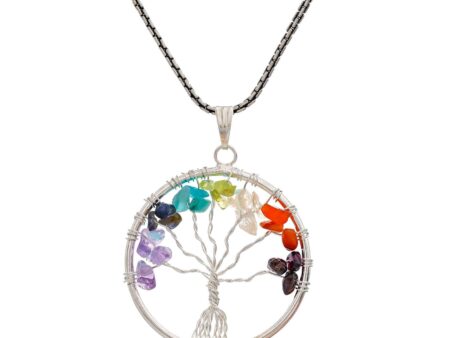 7 Chakra Pendant Tree of Life Crystal Stone Pendant Locket with Metal Chain for  Healing Crystal Healing Gemstone Size 35-40 mm clear quarts7 chakra