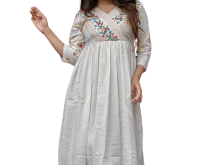 Artfully Adorned ? Women's XXL Dress in Cotton with Floral Embroidery(L)