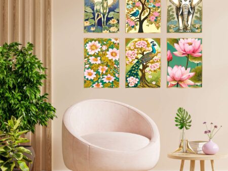 Set of Six Wall Paintings for Wall Dacoration Golden Framed Wall Paintings for Living Room & Bedroom Wall Art for Home Decoration & Office Wall Décor (17x13 inch CH-GD6-7)