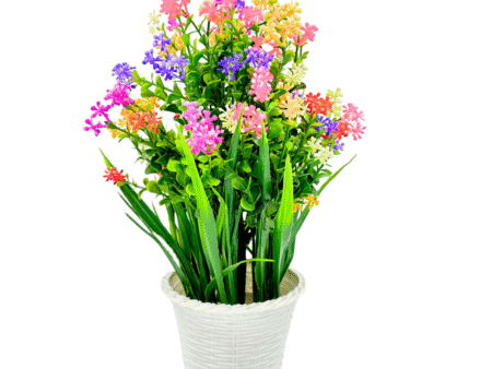 Wild Artificial Flower Plants With Cute Hexa Pot Flower Plant For Home Office Décor Tabletop And Desk Decoration Artificial Flower For Balcony Indoor Décor (RV-AP5)