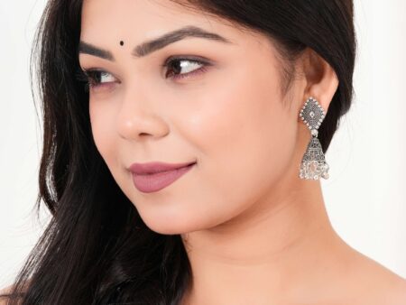 Women Traditional Silver AZ838-OXidised Jhumka Set | German Silver Chand Baliyan & Jhumkas Earrings for Women | Birthday & Anniversary Gift -AZ838-OX-ER48