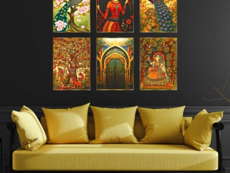 Set of Six Wall Paintings for Wall Dacoration Golden Framed Wall Paintings for Living Room & Bedroom Wall Art for Home Decoration & Office Wall Décor (17x13 inch CH-GD6-2)