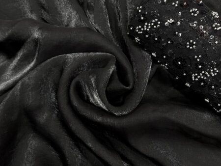 Women's Classic Black Shimmer Saree with All-Over Sequin Embellished Blouse Piece