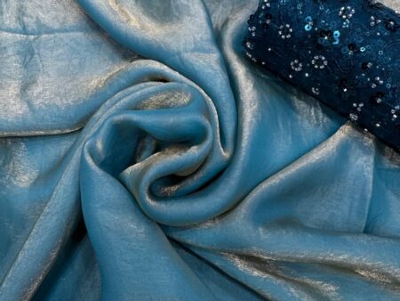 Women's Lustrous Teal Tissue Silk Saree with All-Over Sequin Embellished Blouse Piece