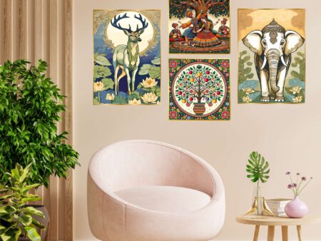 Set of Four Wall Paintings for Wall Dacoration Golden Framed Wall Paintings for Living Room & Bedroom Wall Art for Home Decoration & Office Wall Décor (13x10 inch CH-GD4-14)