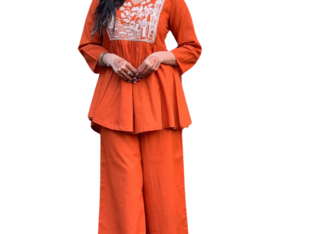 Stylish Cotton Slub Kurta Pant Set with Elegant Embroidery (XL)