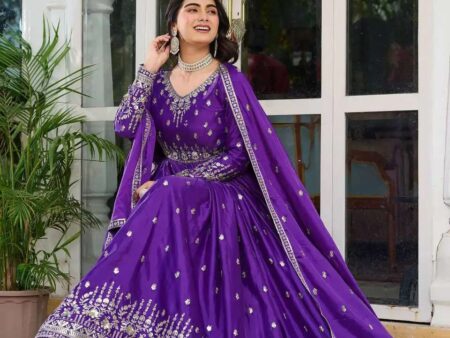 Women's American Silk Sequence Embroidery Long Anarkali Kurti (Gown) With Dupatta