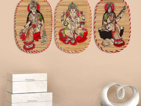 Bamboo Hand Crafted Wall Hangings Of The Trio Of  Ganesh Ji, Laxmi Ji And Sarwasti Ji Painting For Home Decor