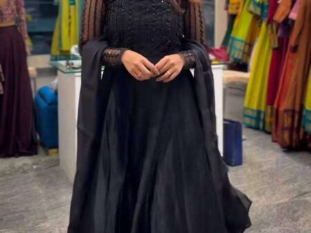 Women's Silk Heavy Embroidery Sequence Work Long Anarkali Kurti With Pant and Dupatta Set